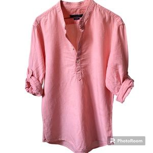 Zara Man Salmon Coloured Collarless Halfway Button Down Casual Shirt